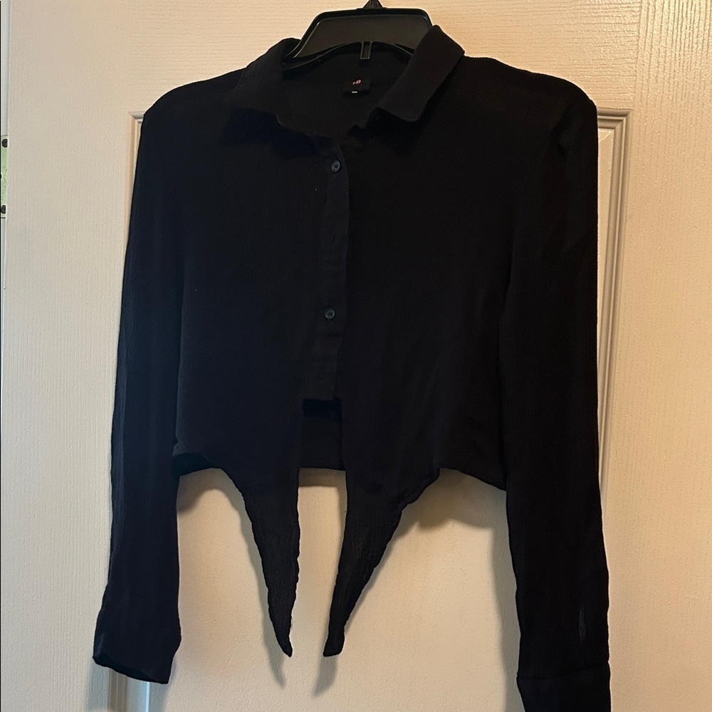 J.O.A. Black Asymmetrical Button-Down Shirt